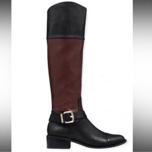 Vince Camuto Leisha Cognac Black Leather Knee High Riding Boots